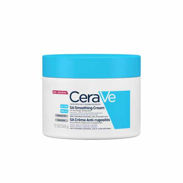 Le pot de Crème anti-rugosité CeraVe 340g présente un corps blanc élégant complété par un couvercle bleu. Son emballage met en valeur les bienfaits exfoliants et lissants de l'acide salicylique, promettant d'affiner le grain de votre peau sans effort. Dakar