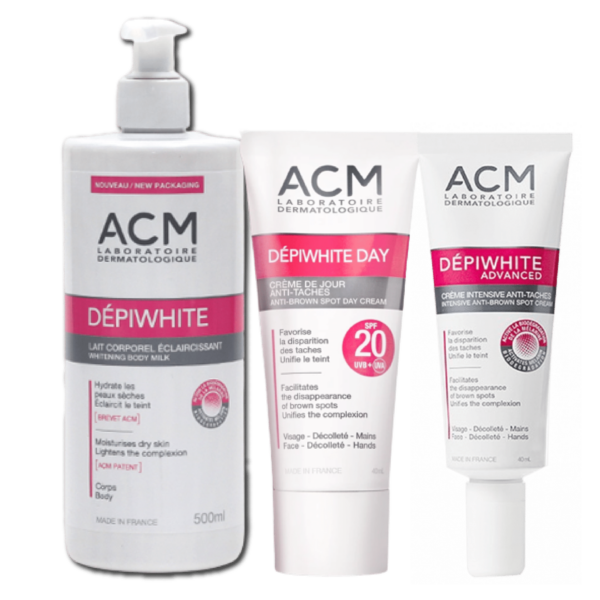 Trois produits de soin ACM Dépiwhite