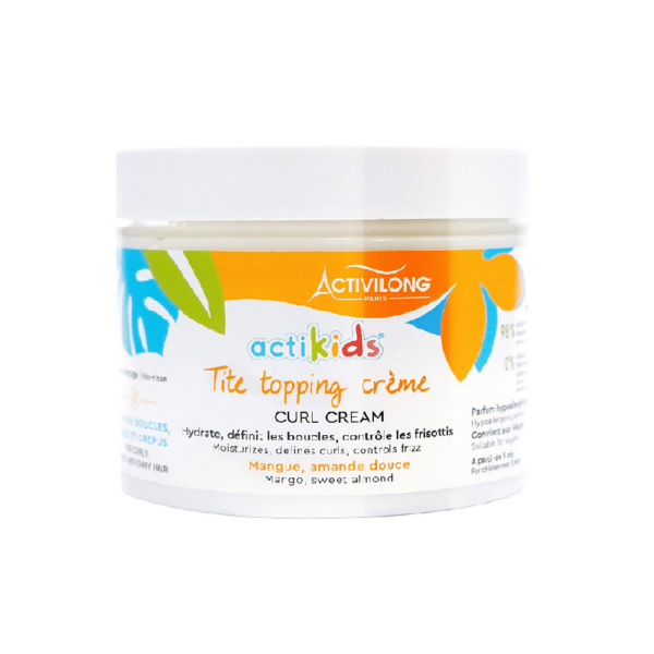 Le pot Activilong Actikids Tite Topping Crème Curl Cream Mangue et Amande Douce de 300 ml avec de la mangue