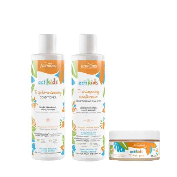 Trois Activilong Actikids Routine Soins Cheveux Nourrissante - Protecteur et Assouplissante pour Enfants pour rehausser la routine de soins de votre enfant 