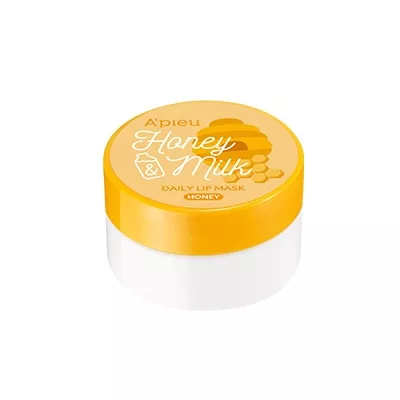 Un petit contenant rond de A’PIEU Honey & Milk Masque Quotidien pour les Lèvres Miel 6g avec un couvercle jaune et une base blanche. dakar