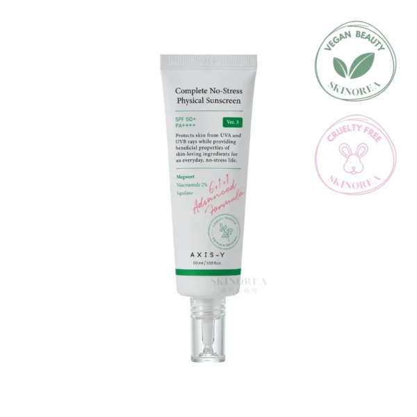 Tube d'Axis Y Crème Solaire Physique V3 Complète Sans Contrainte 50 ml aux labels Vegan Beauty et Cruelty-Free