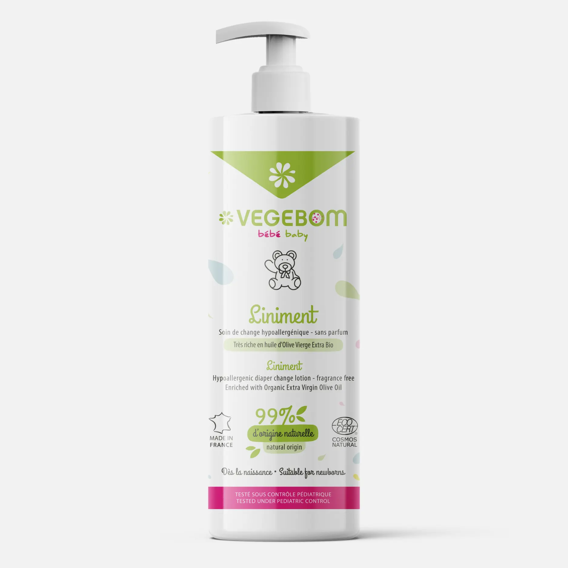 Flacon de VEGEBOM Liniment BEBE nettoie et protège 250ml avec pompe doseuse