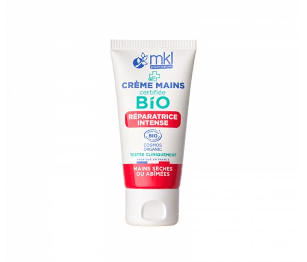 Tube blanc de MKL Crème mains certifiée BIO Réparatrice - 50 ml pour mains sèches ou abîmées