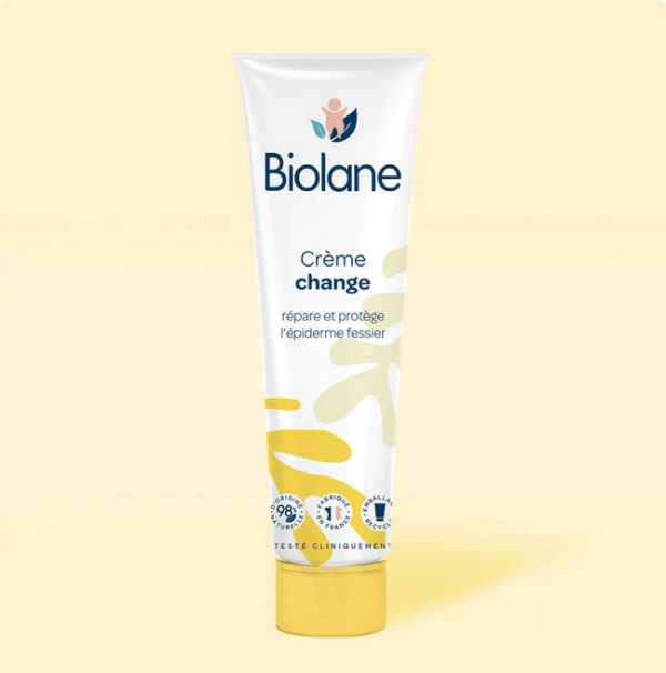 Biolane Crème change Bébé Tube 100 ml sur fond jaune