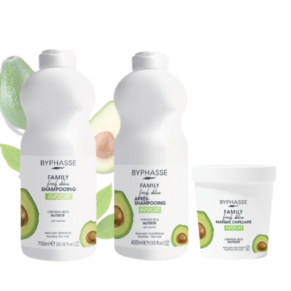 Three Byphasse Gamme Cheveux Family Fresh Avocat Lisse et Nourrit en Profondeur - Pour Cheveux Ternes