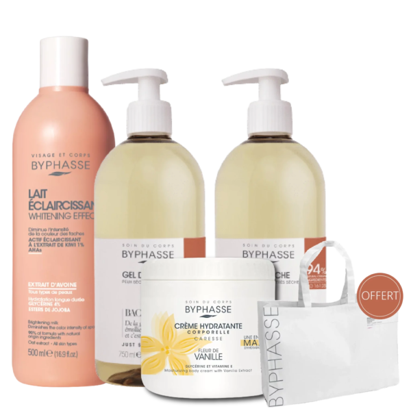 Un coffret cadeau Byphasse de produits de soins de la peau comprenant 2 gels douche de 750 ml