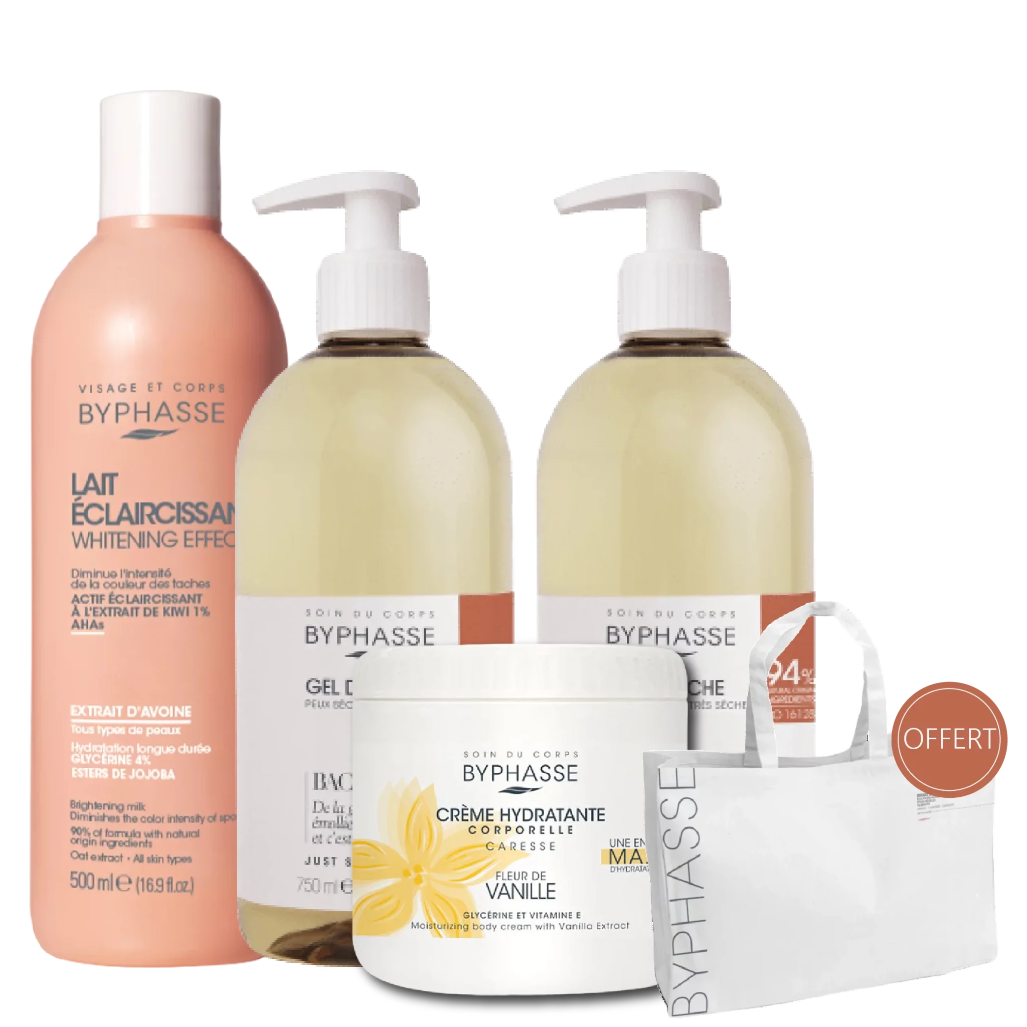 Un coffret cadeau Byphasse de produits de soins de la peau comprenant 2 gels douche de 750 ml