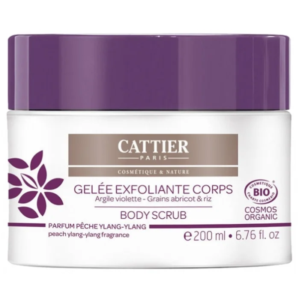 Un pot de 200 ml de gommage corps Cattier Gelée Exfoliante Corps Bio Argile Violette