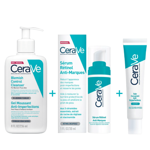 Un coffret de trois produits de soin Cerave Gamme Anti-Imperfections