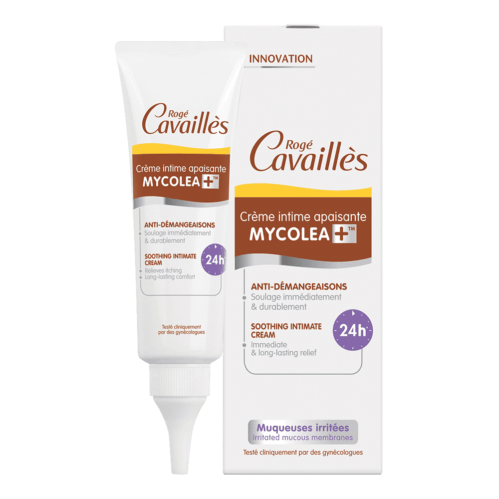 Un tube et une boîte de Roge Cavailles Crème Intime Apaisante Mycolea+ 50 ml