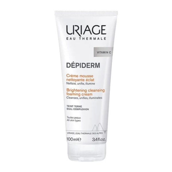 Un tube de 100 ml de URIAGE DÉPIDERM CRÈME MOUSSE NETTOYANTE ÉCLAT sur fond blanc.