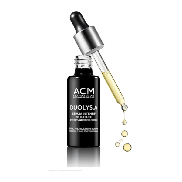 Un flacon de 30 ml de Sérum Rétinol ACM DUOLYS.A est accompagné d'un compte-gouttes pour une application précise