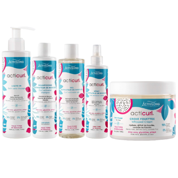 Une collection de soins capillaires Activilong Gamme Acticurl Hydratant Booster de Boucles