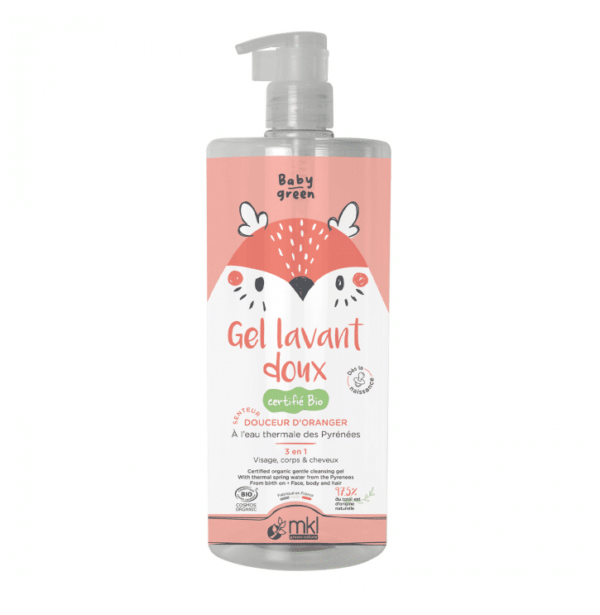 MKL Gel lavant doux Certifié Bio Bébé 1L à la Fleur d'Oranger et à l'Eau Thermale des Pyrénées