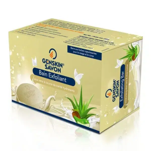 Boîte de Genskin Savon Exfoliant à l'Aloe Vera et Beurre de Karité 150g