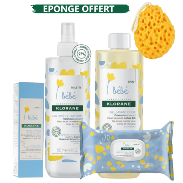 Image montrant les produits Klorane Gamme Nettoyage Parfait pour Bébé + Éponge OFFERT