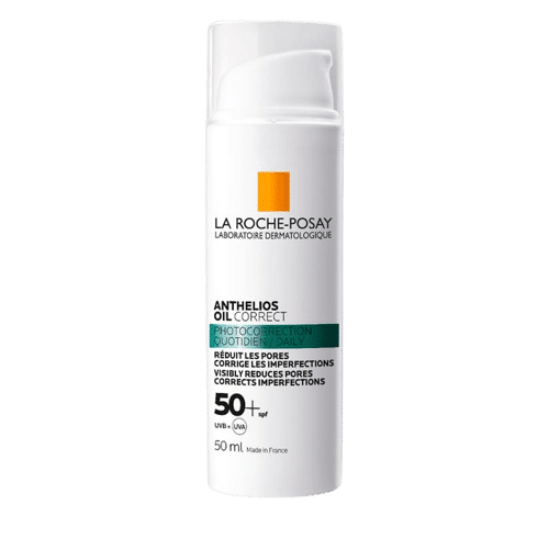 Flacon pompe blanc de La Roche-Posay ANTHELIOS OIL CORRECT - SPF50+ Crème Solaire Quotidienne Photocorrection Matifiante