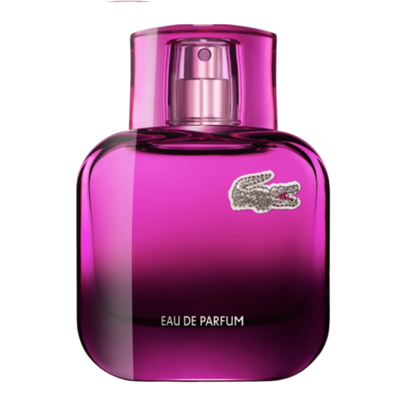 Flacon d'Eau de Parfum violet orné d'un logo crocodile