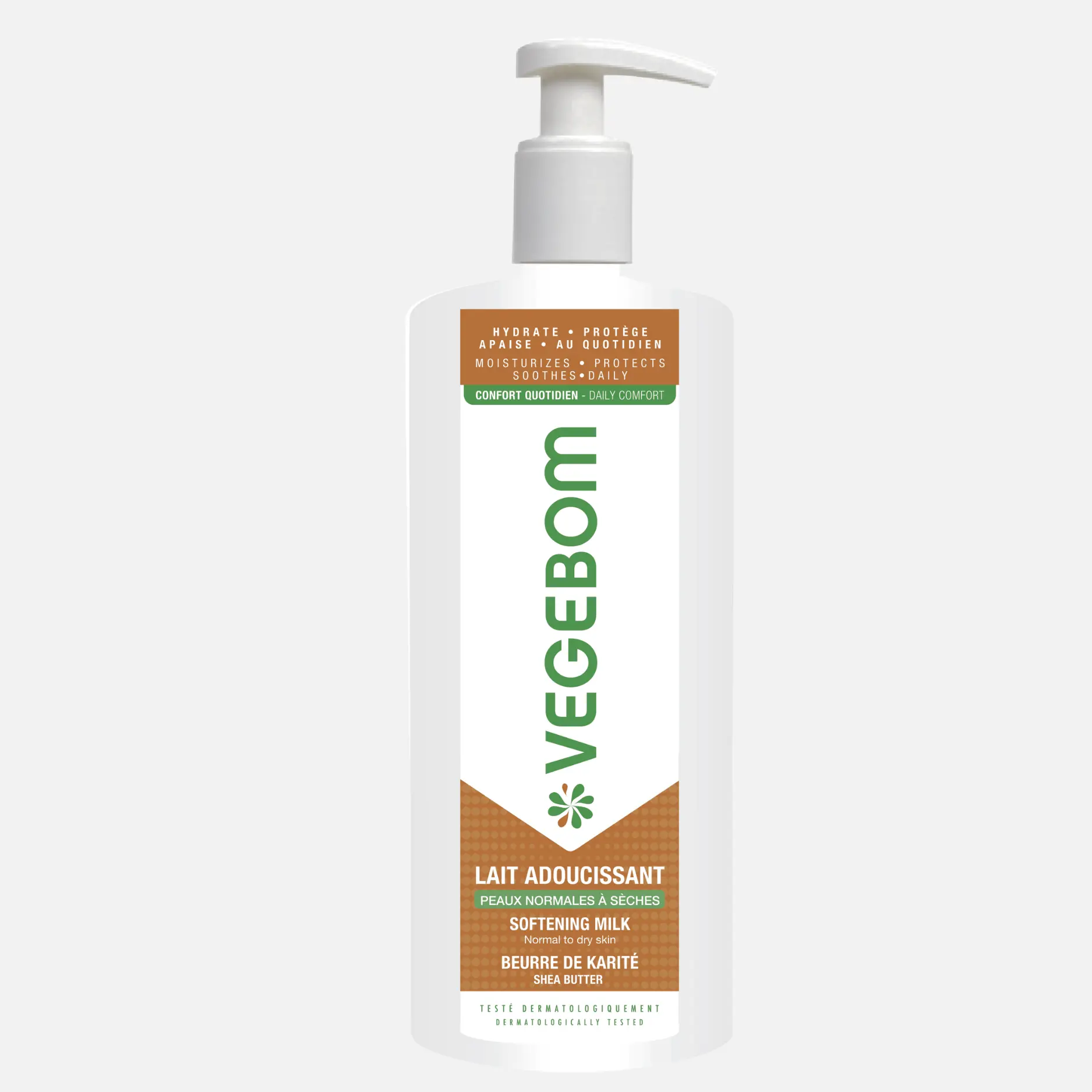 Flacon pompe de 250 ml de VEGEBOM Lait Adoucissant Hydratant