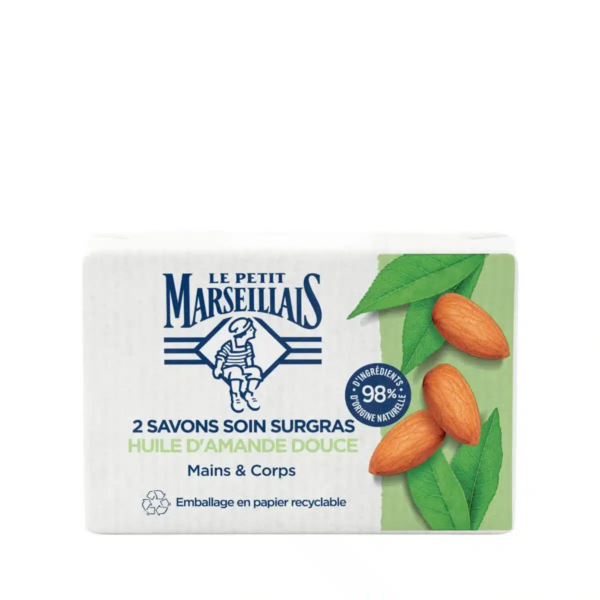 Paquet de Le Petit Marseillais Savon Surgras à l’Huile d’Amande Douce Mains et Corps (2x100 g)