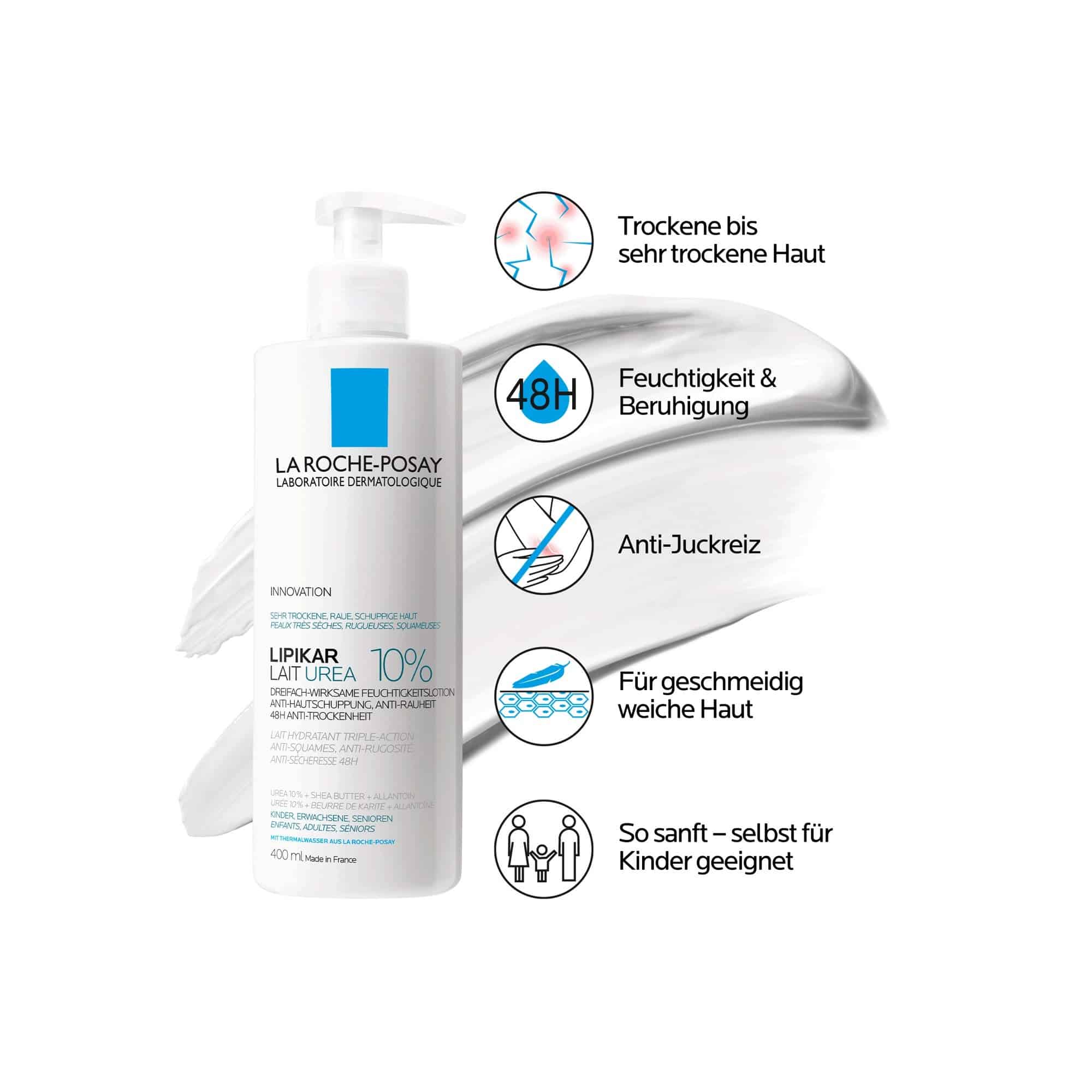 La Roche-Posay Lipikar Lait Urée 10% Hydratante Triple Action pour peaux sèches et irritées 400 ml