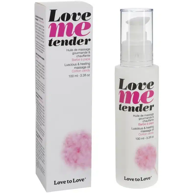 Flacon et coffret de 100 ml d'huile de massage "Love To Love Huile de Massage Gourmande Et Chauffante Barbe à Papa"