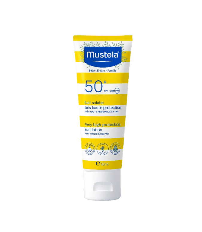 Un tube de Mustela BÉBÉ - Lait Solaire Très Haute Protection SPF50+