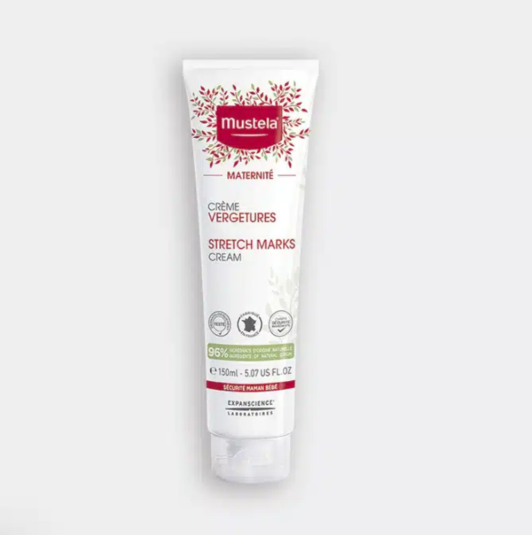 Tube de Mustela Crème vergetures 150 ml dans un packaging rouge