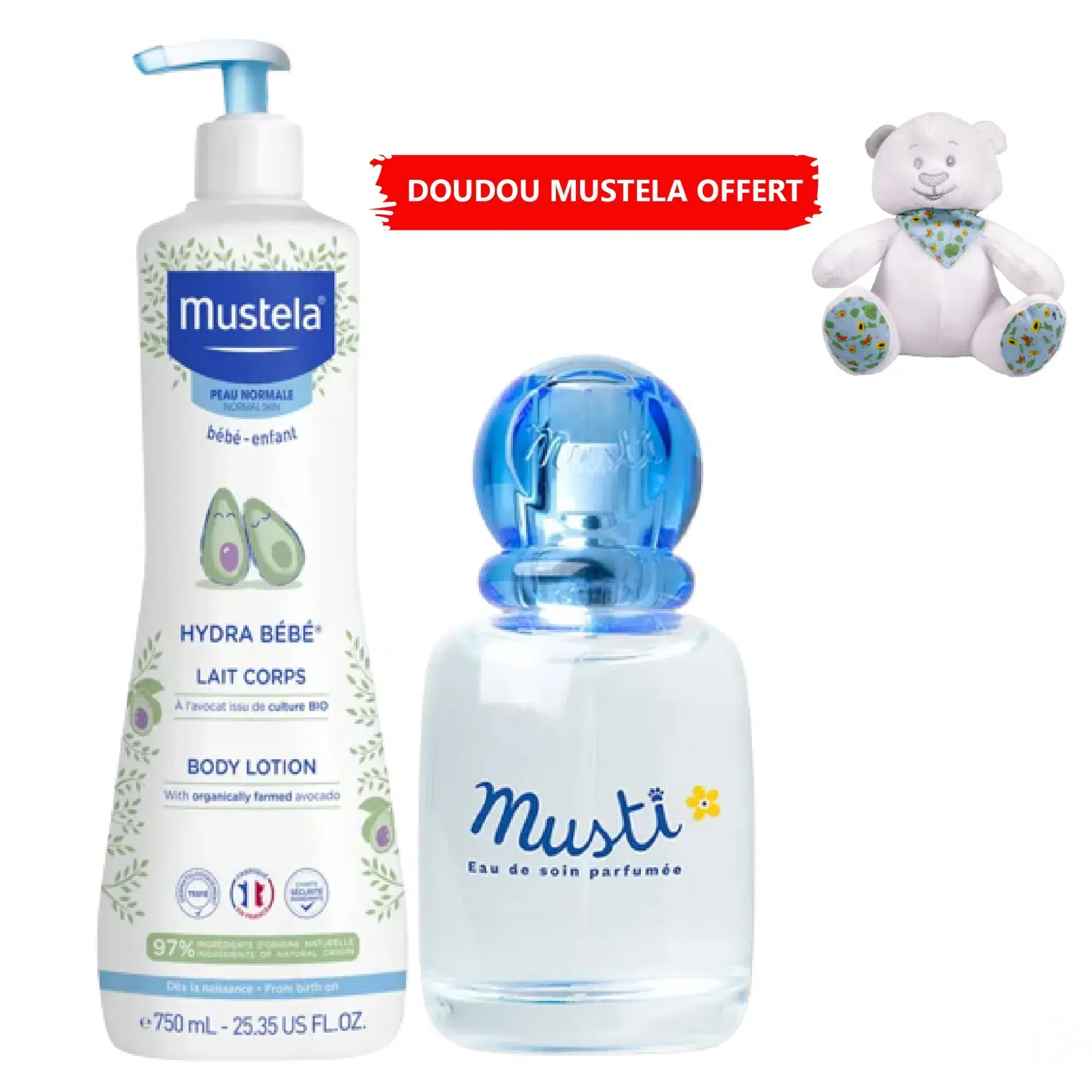 Le Kit Mustela Soins Bain et Hydratation pour Bébé (Copie) comprend une lotion pour bébé Mustela