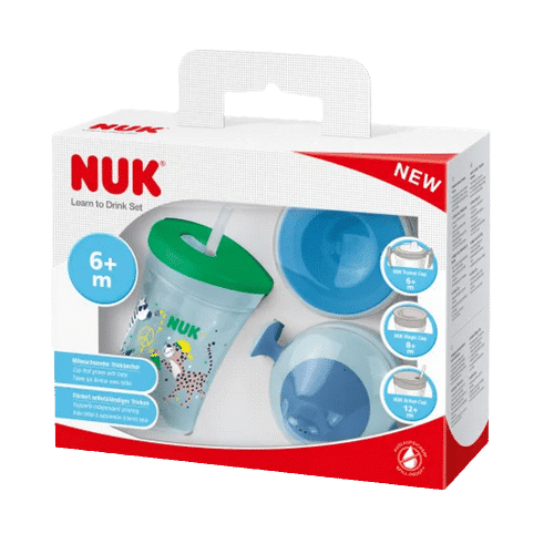 Le Nuk Kit Pour Apprendre à Boire avec Boîte Cadeau pour Bébé de plus 6 mois Bleu/Vert 3 pièces