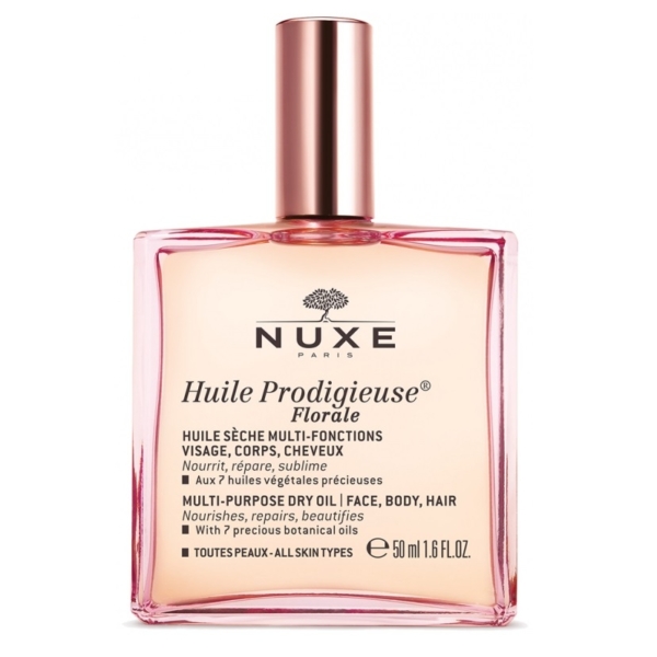 Flacon carré en verre de Nuxe Huile Prodigieuse 50 ml (Copie) huile sèche multi-usages pour le visage