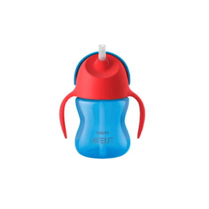 Une Tasse d'apprentissage à Paille Philips Avent de 200 ml (Bleu/Rouge à partir de 9 mois) avec un couvercle rouge