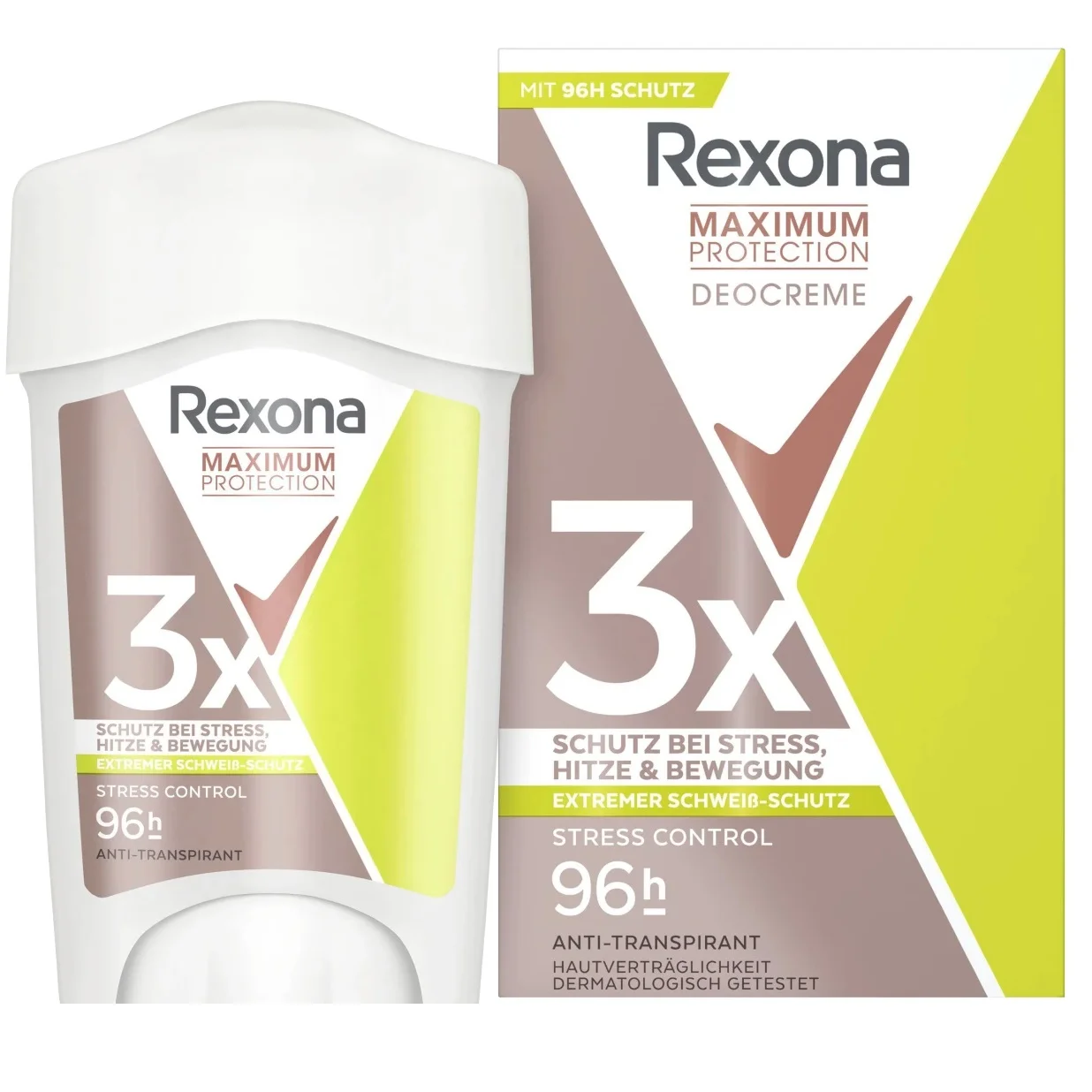 Rexona Anti Transpirant Crème Déodorante Protection Maximale Stress Control 96H Stick et boîte de 45 ml