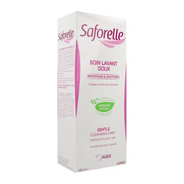 Le coffret Saforelle Soin Lavant Doux 500 ml présente un packaging rose et blanc conçu pour l'hygiène intime et corporelle. dakar