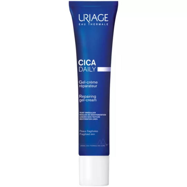 Tube bleu de Uriage CICA DAILY Gel Crème Réparateur Visage Peaux Fragilisées